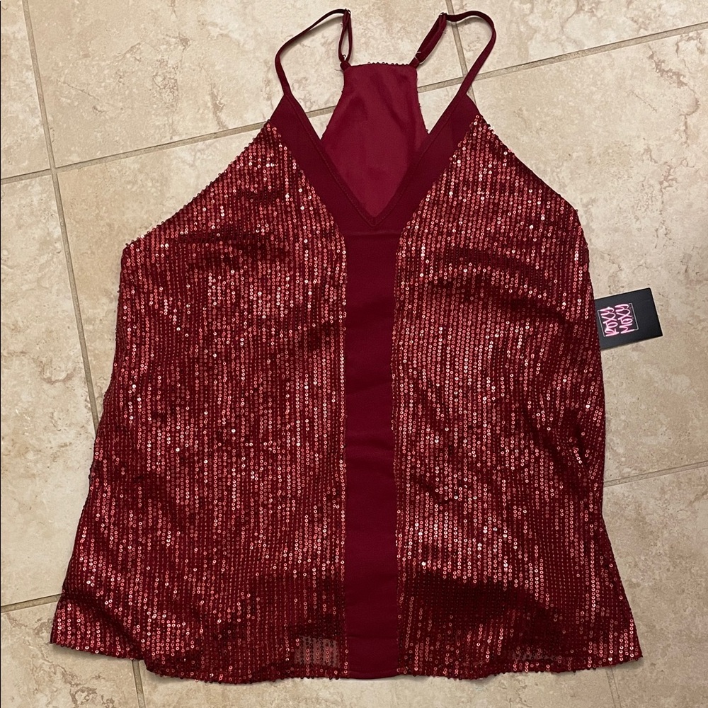 XL Ladies Red Sequin Halter Top